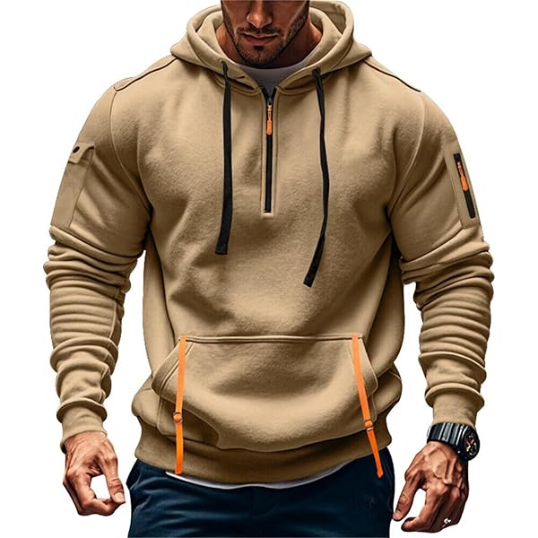Tobchonp Men's Fashion Fleece Tactical Hoodie Quarter Zip Pullover